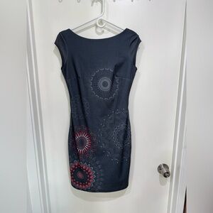 Desigual Black Dress with Red and Gray Patterns